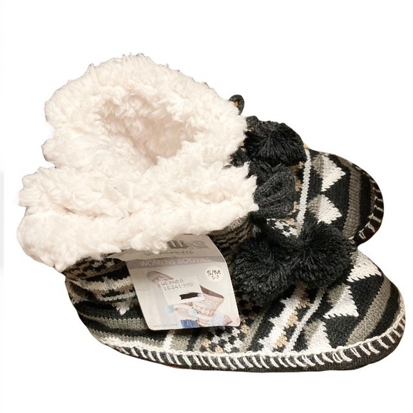 MUK LUKS Aztec Tribal Bootie Slippers White Gray Black Womens Medium 5 6 7 - Picture 4 of 10